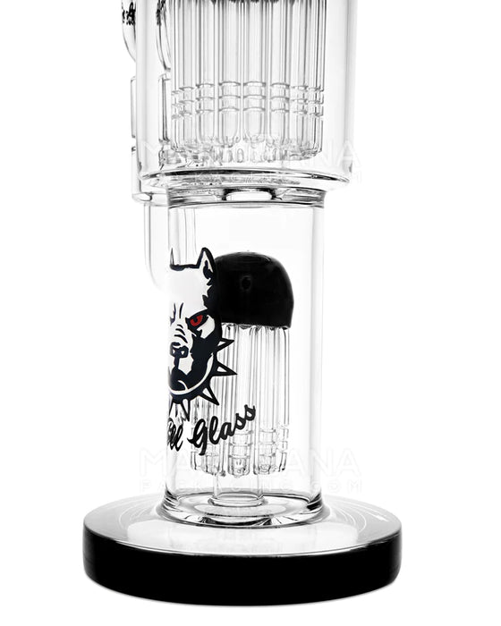 PIT BULL BENT-NECK DOUBLE TREE PERC GLASS WATER PIPE W/ THICK BASE 12in Tall - 14mm Bowl - Black - The Smoking Hound