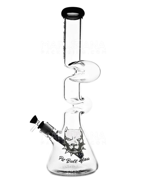 PIT BULL Z-NECK GLASS BEAKER WATER PIPE W/ FLORAL BASE 16.5in Tall - 14mm Bowl - Black - The Smoking Hound