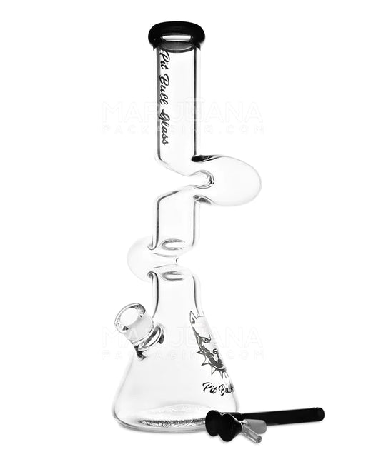 PIT BULL Z-NECK GLASS BEAKER WATER PIPE W/ FLORAL BASE 16.5in Tall - 14mm Bowl - Black - The Smoking Hound